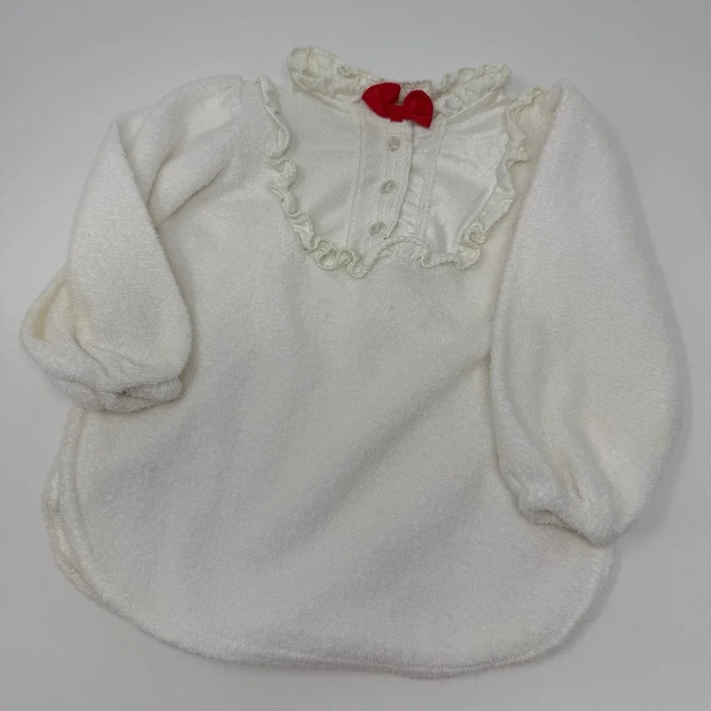 Vintage baby carters white terry‎ cloth collar bow top size 24 months